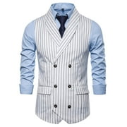 WUWUQF Tank Tops Men's Double-Breasted Pocket Striped Suit Vest Business Casual Wedding Waistcoat Jacket Top Coat Suits for Mens Summer Shirt White